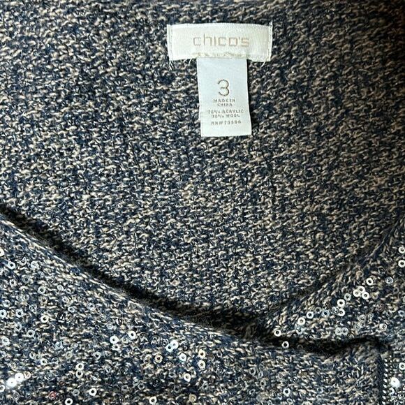 Chico’s Sage Sequin Cardigan Sweater XL 3 jacket shirt top sparkly festive moto - Picture 9 of 10
